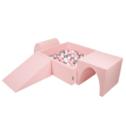 KiddyMoon Aire De Jeux en Mousse avec Carré Piscine À Balles pour Enfants, rose:blanc/gris/rose poudré, Piscine (200 Balles) + Version 2