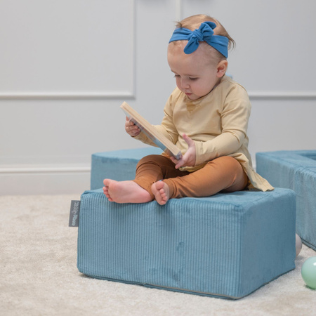 KiddyMoon Ensemble de Deux Poufs en Mousse pour Enfants Siège Pour chambre d'enfant Confortable Léger Housse Amovible Design Élégant Idéal pour Jouer et Se Détendre, bleu, Pouf