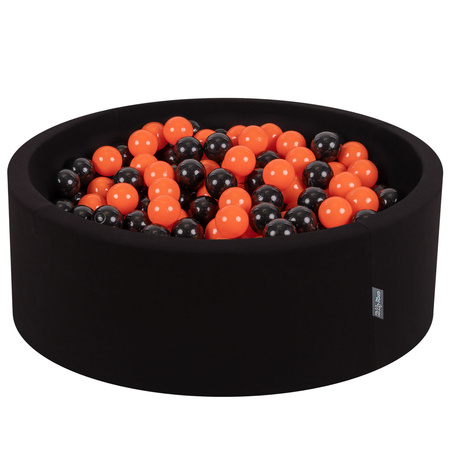 KiddyMoon Piscine à Balles ∅ 7Cm pour Bébé Rond Fabriqué En UE, ballon de basket-ball: noir/orange, 90x30cm/200 balles