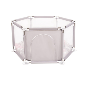 parc bébé hexagonal pliable avec balles plastiques, Gris:perle/gris/transparent/rose poudré, 900 balles
