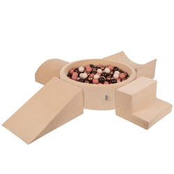 KiddyMoon Aire Velvet De Jeux en Mousse avec Rond Piscine à Balles pour Enfants, beige sableux: brun/cuivre/beige pastel/saumon