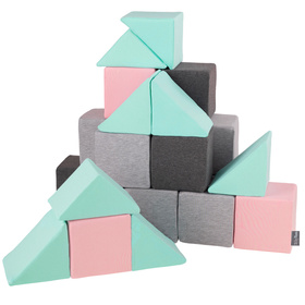 KiddyMoon blocs mous pour bébé cubes de construction en mousse, mix: gris clair/girs foncé/rose/menthe, 24 Pieces
