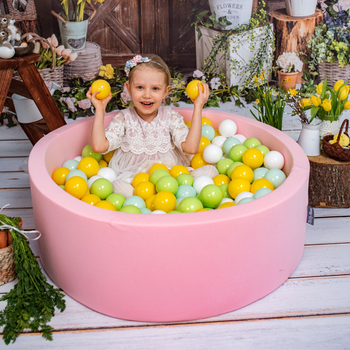 KiddyMoon Piscine à Balles ∅ 7Cm pour Bébé Rond Fabriqué En UE, rose:blanc/menthe/vert clair/jaune, 90x30cm/300 Balles