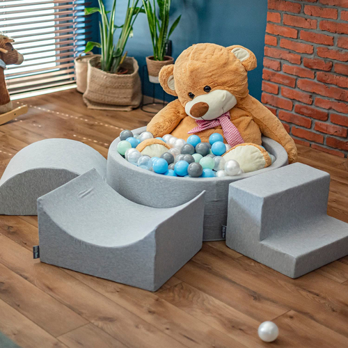 KiddyMoon Piscine À Balles Grande Rond pour Bébé, Fabriqué en UE, rose: beige pastel/jaune pastel/blanc/menthe/rose poudré, 120x30cm/200 balles