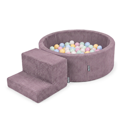 KiddyMoon aire de jeux en mousse avec piscine à balles et marche, Violet : bleu pastel/jaune pastel/blanc/menthe/rose poudré, Piscine (100 Balles) + Marches