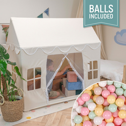 KiddyMoon Tente de Jeu Pour Enfants Maison De Jeu Pliable Tente Enfant Espace Créatif Pour Enfants Coin Douillet Idéal Pour Jouer À L’Intérieur Et À L’Extérieur, naturel: beige pastel/jaune pastel/blanc/menthe/rose poudré, 200 Balles