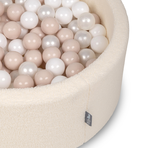 KiddyMoon Piscine à Balles Boules 7 cm pour un Remplissage plus Généreux Pour Bébés au Housse Teddy, Convient dès 8 Mois, Crème: Beige Pastel/Blanc/Perle
