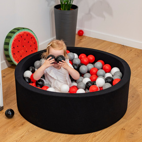 KiddyMoon Balles Colorées Plastique ∅7cm pour Piscine Enfant Bébé Fabriqué en EU, gris/blanc/rouge/noir, 200 Balles/7cm