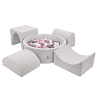 KiddyMoon Aire De Jeux en Mousse avec Rond Piscine à Balles pour Enfants, gris clair: blanc/gris/rose poudré, Piscine (200 Balles) + Version 1