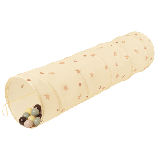 Tunnel Pliable pour Enfants Tunnel De Jeu avec Balles Jouet De Pliable Pop-Up pour Bébé Idéal pour Jouer À L'intérieur Et À L'extérieur, beige clair: beige pastel/vert de gris/jaune pastel/brun, 200 Balles