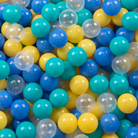 parc bébé hexagonal pliable avec balles plastiques, Bleu:turquoise/bleu/jaune/transparent, 200 balles