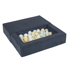 KiddyMoon Canapé en Mousse pour Enfants avec Balles Pour chambre d'enfant Léger Modulable Confortable Housse Amovible Parfait pour Jouer Lire et Se Détendre, bleu foncé: jaune pastel/blanc/menthe, Canapé + 100 Balles