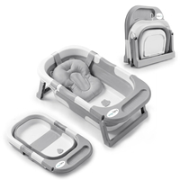 KiddyMoon baignoire pliable bébé plastique avec coussin, gris, M