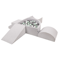 KiddyMoon Aire De Jeux en Mousse avec Quart Angulaire Piscine À Balles pour Bébé, gris clair: blanc/gris/menthe, Piscine (200 Balles) + Version 5