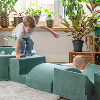 KiddyMoon Aire De Jeux En Mousse Modulable Pour Enfants Avec Housses Amovibles Résistantes Et Matériaux Doux Favorisant Imagination Et Créativité, vert forêt, Multi-Taille