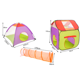 3en1 Tente de Jeux avec Tunnel Piscine à Boules avec Balles pour Enfants, , 120x100x375