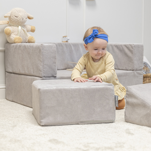 KiddyMoon Ensemble de Deux Poufs en Mousse pour Enfants Siège Pour chambre d'enfant Confortable Léger Housse Amovible Design Élégant Idéal pour Jouer et Se Détendre, gris clair, Pouf