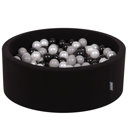 KiddyMoon Piscine à Balles ∅ 7Cm pour Bébé Rond Fabriqué En UE, noir: noir/gris/perle, 90x30cm/200 balles