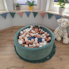 KiddyMoon guirlande de fanions en tissu velours 340cm, vert forêt/rose de sables/bleu glacier, 340cm