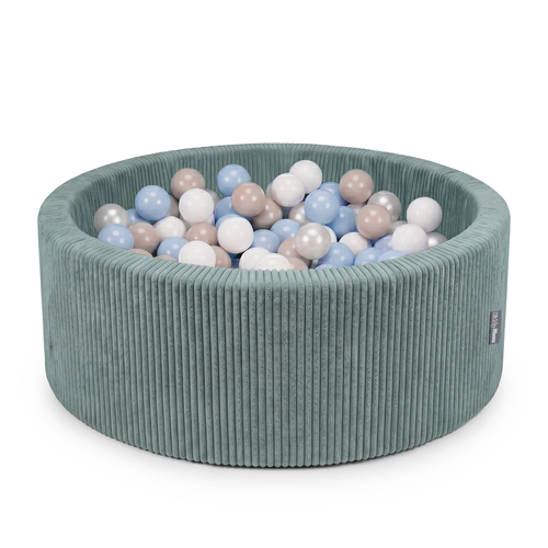 KiddyMoon Piscine Bébé, Piscine À Balles Pour Bébé Et Enfant, Piscine Enfant En Mousse Douce, Housse Côtelée Lavable, Vert: Beige pastel/Bleu pastel/Blanc/Perle, 90x30cm/200 Balles
