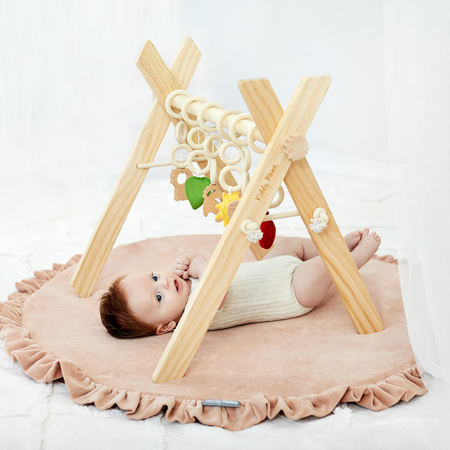 Jouet d'Activité avec 3 Pendentifs Portique d'Éveil Arche de Jeux Baby Gym, Naturelle avec Vert Forêt tapis, UNI