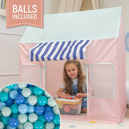 Tente de Jeu Pour Enfants De Magasin De Glaces Forme De Pavillon Pliable En Matériau Respirant Et Résistant Idéal Pour Stimuler La Créativité Intérieur Et Extérieur, rose-menthe: menthe/babyblue/turquoise/bleu, 100 Balles