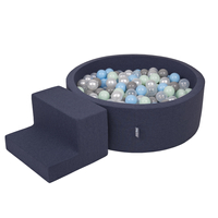 KiddyMoon Aire De Jeux en Mousse avec Rond Piscine à Balles pour Enfants, bleu foncé:perle/gris/transparent/babyblue/menthe, Piscine (100 Balles) + Marches