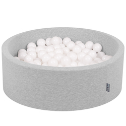 KiddyMoon Piscine à Balles ∅ 7Cm pour Bébé Rond Fabriqué En UE, gris clair:blanc, 90x30cm/200 balles