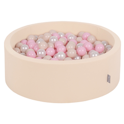 KiddyMoon Piscine à Balles ∅ 7Cm pour Bébé Rond Fabriqué En UE, beige: beige pastel/rose poudré/perle, 90x30cm/200 balles