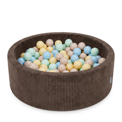 KiddyMoon Piscine Bébé, Piscine À Balles Pour Bébé Et Enfant, Piscine Enfant En Mousse Douce, Housse Côtelée Lavable, Marron: Beige past/Bleu past/Jaune past/Menthe, 90x30cm/200 Balles