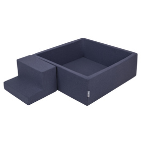 KiddyMoon Aire De Jeux en Mousse avec Carré Piscine À Balles pour Enfants, bleu foncé:perle/gris/transparent/babyblue/menthe, Piscine (100 Balles) + Marches