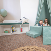 banquette avec étagères pour les enfants KiddyMoon, gris/vert forêt , UNI
