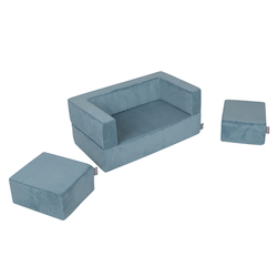 KiddyMoon Canapé en Mousse pour Enfants avec Deux Poufs Pour chambre d'enfant Léger Confortable Polyvalent Housse Amovible Design Moderne Parfait pour Jouer, bleu, Canapé/Pouf
