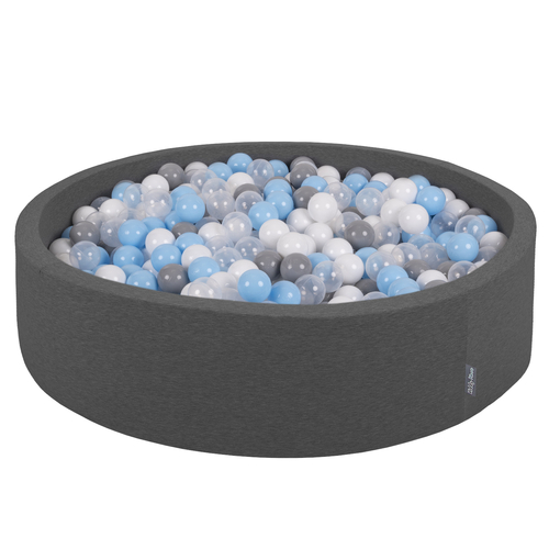 KiddyMoon Piscine À Balles Grande Rond pour Bébé, Fabriqué en UE, gris foncé: gris/blanc/transparent/babyblue, 120x30cm/300 balles