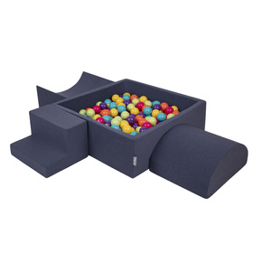 KiddyMoon Aire De Jeux en Mousse avec Carré Piscine À Balles pour Enfants, bleu foncé:vertClr/jaune/turq/orange/rfoncé/violet, Piscine (200 Balles) + Version 6