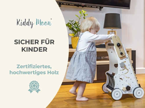 KiddyMoon Trotteur avec un Tableau D'activité, Chariot de Marche pour Bébé, Noir-Blanc, Poignée réglable