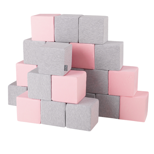 KiddyMoon Blocs Souples Jouets pour Bébé Mousse Squeeze Jouer Jouet Éducatif, cubes: gris clair/rose, 24 Pieces