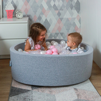 KiddyMoon Piscine à Balles ∅ 7Cm pour Bébé Rond Fabriqué En UE, gris clair:rose poudre/perle/transparent, 90x30cm/300 balles