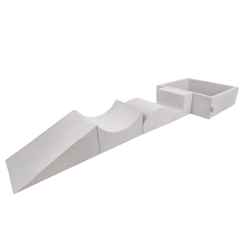 KiddyMoon Aire De Jeux en Mousse avec Carré Piscine À Balles pour Enfants, gris clair: gris/blanc/turquoise, Piscine (200 Balles) + Version 5