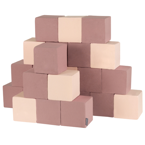 KiddyMoon blocs mous pour bébé cubes de construction en mousse, cubes: bruyère/beige, 24 Pieces