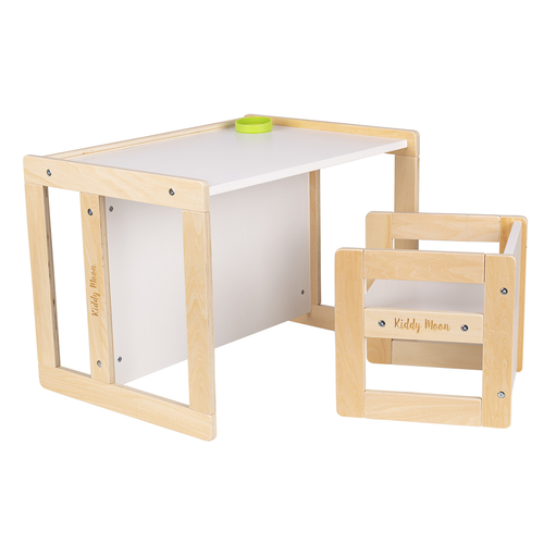 KiddyMoon Table Et Chaise pour Enfants Petit Bureau TC-002, natural/blanc, Table: 61x44x44 cm/Chaise: 30x30x30 cm
