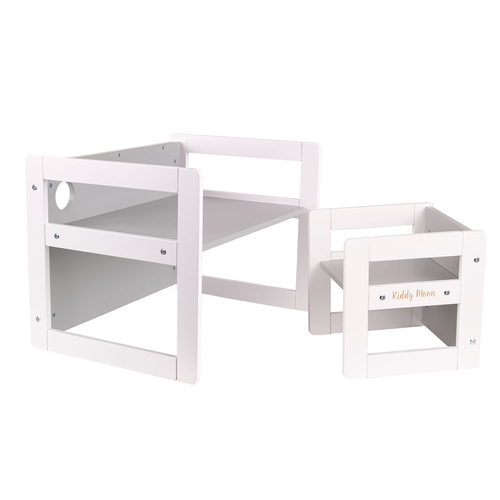 KiddyMoon Table Et Chaise pour Enfants Petit Bureau TC-002, blanc/gris, Table: 61x44x44 cm/Chaise: 30x30x30 cm