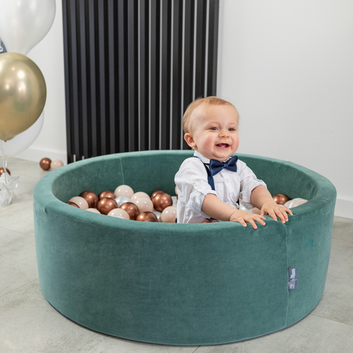 KiddyMoon Piscine à Balles ∅ 7Cm pour Bébé Rond Fabriqué En UE, Printemps: vert clair/vert/jaune/rose poudré/rose, 90x30cm/200 balles