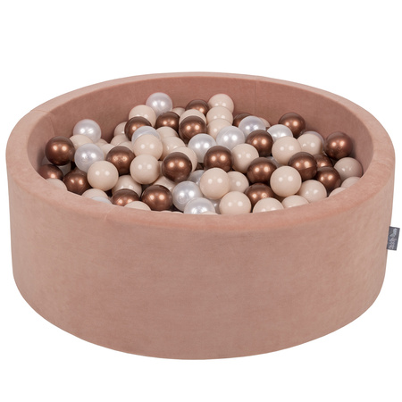 KiddyMoon Velours Piscine à Balles ∅7Cm pour Bébé Rond Fabriqué en EU, rose des sables: beige pastel/cuivre/perle, 90x30cm/200 balles