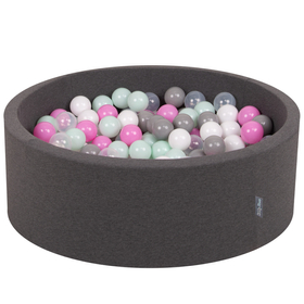 KiddyMoon Piscine à Balles ∅ 7Cm pour Bébé Rond Fabriqué En UE, gris foncé:transparent/gris/blanc/rose/menthe, 90x30cm/300 balles