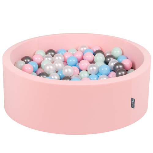 KiddyMoon Piscine à Balles ∅ 7Cm pour Bébé Rond Fabriqué En UE, rose: perle/rose poudré/babyblue/menthe/argenté, 90x30cm/300 Balles