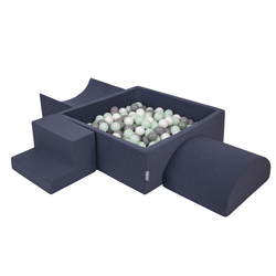 KiddyMoon Aire De Jeux en Mousse avec Carré Piscine À Balles pour Enfants, bleu foncé:blanc/gris/menthe, Piscine (200 Balles) + Version 6