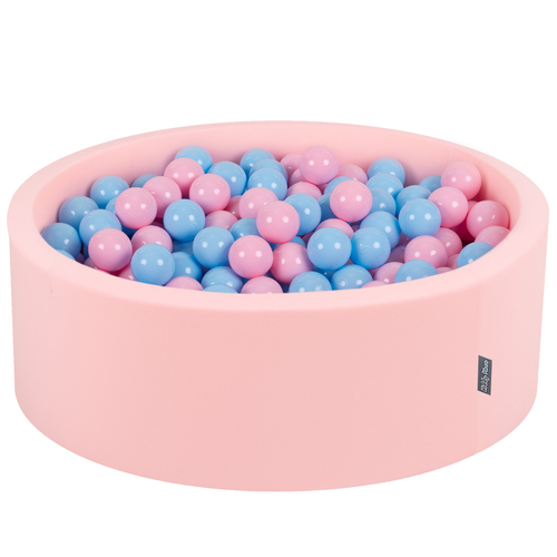 KiddyMoon Piscine à Balles ∅ 7Cm pour Bébé Rond Fabriqué En UE, bubble-gum: rose poudré/babyblue, 90x30cm/300 Balles