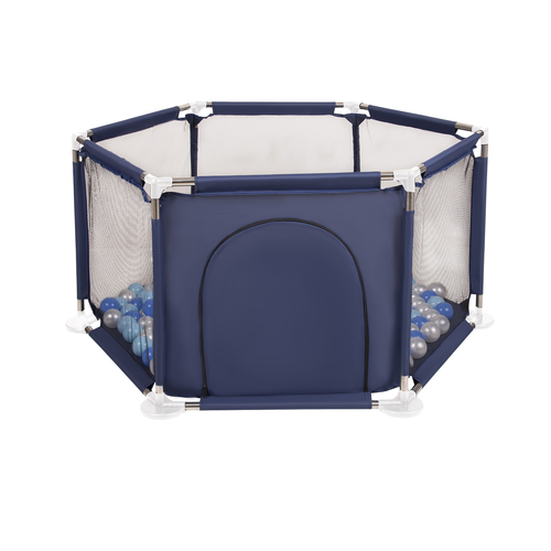 parc bébé hexagonal pliable avec balles plastiques, Bleu:babyblue/bleu/perle, 100 balles
