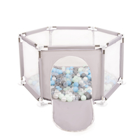 parc bébé hexagonal pliable avec balles plastiques, Gris:perle/gris/transparent/babyblue/mentha, 100 balles